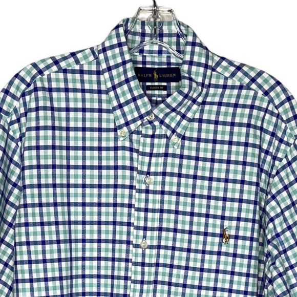 Ralph Lauren Shirt Mens Large Green Blue Plaid Button Down Cabincore Gorpcore - Picture 3 of 8